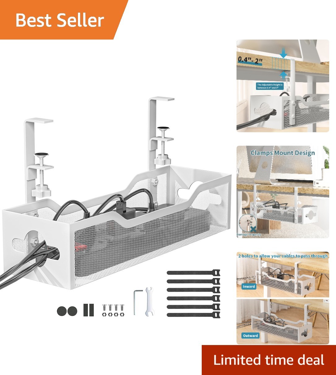Versatile Under Desk Cable Organizer with Clamp - Avoid Clutter and Trip Hazards