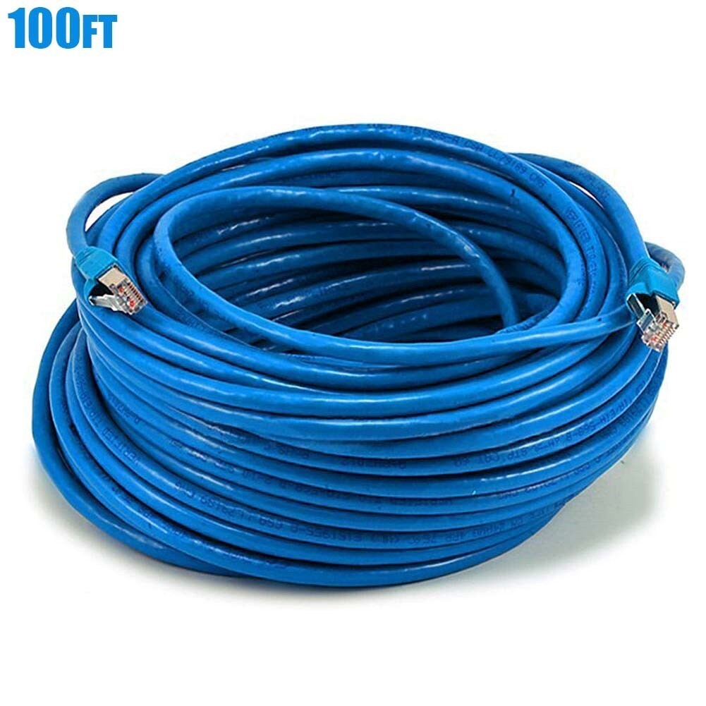 100FT CAT6a Network LAN Ethernet Patch Cable STP Copper Wire 500MHz 26AWG Blue