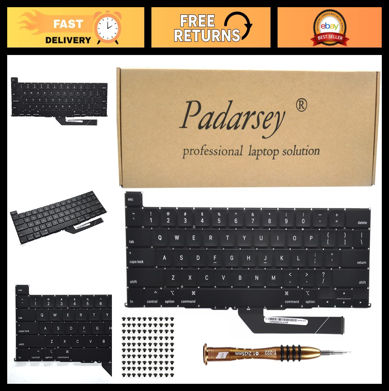 Replacement Keyboard for MacBook Pro 16" Touch Bar A2141 - US Layout + Screws &