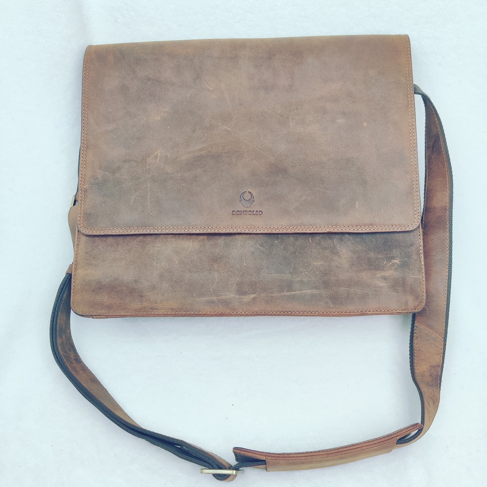 Donbolso Messenger Bag Laptop Vintage Brown Genuine Leather