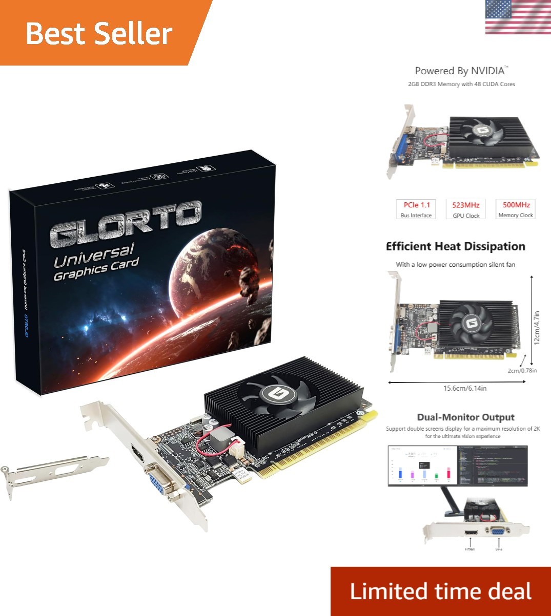 Upgrade to Nvidia GeForce GT 610 2GB Graphics Card - HDMI/VGA, Win11 Compatible