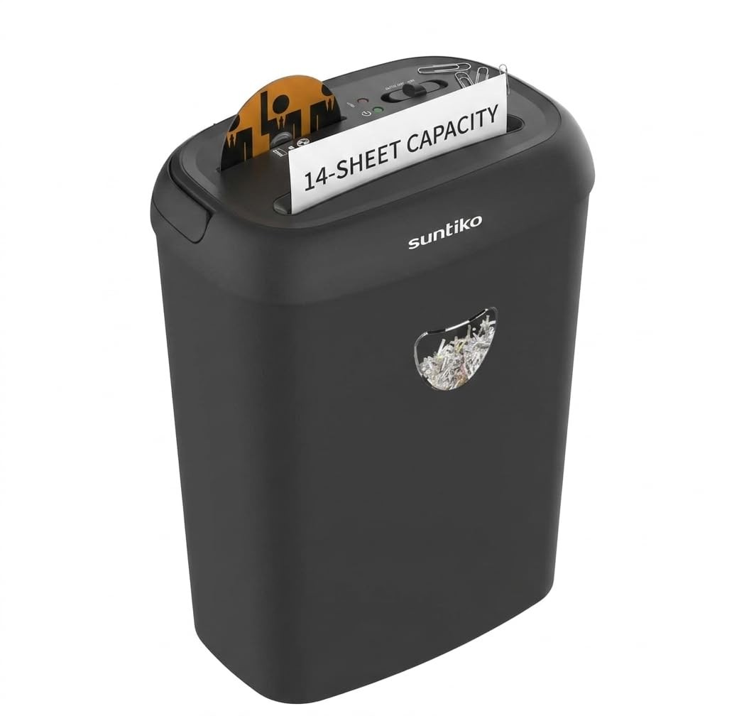 Cross Cut Paper Shredder 14 Sheet Heavy Duty Home Office CD210P-12 Suntiko