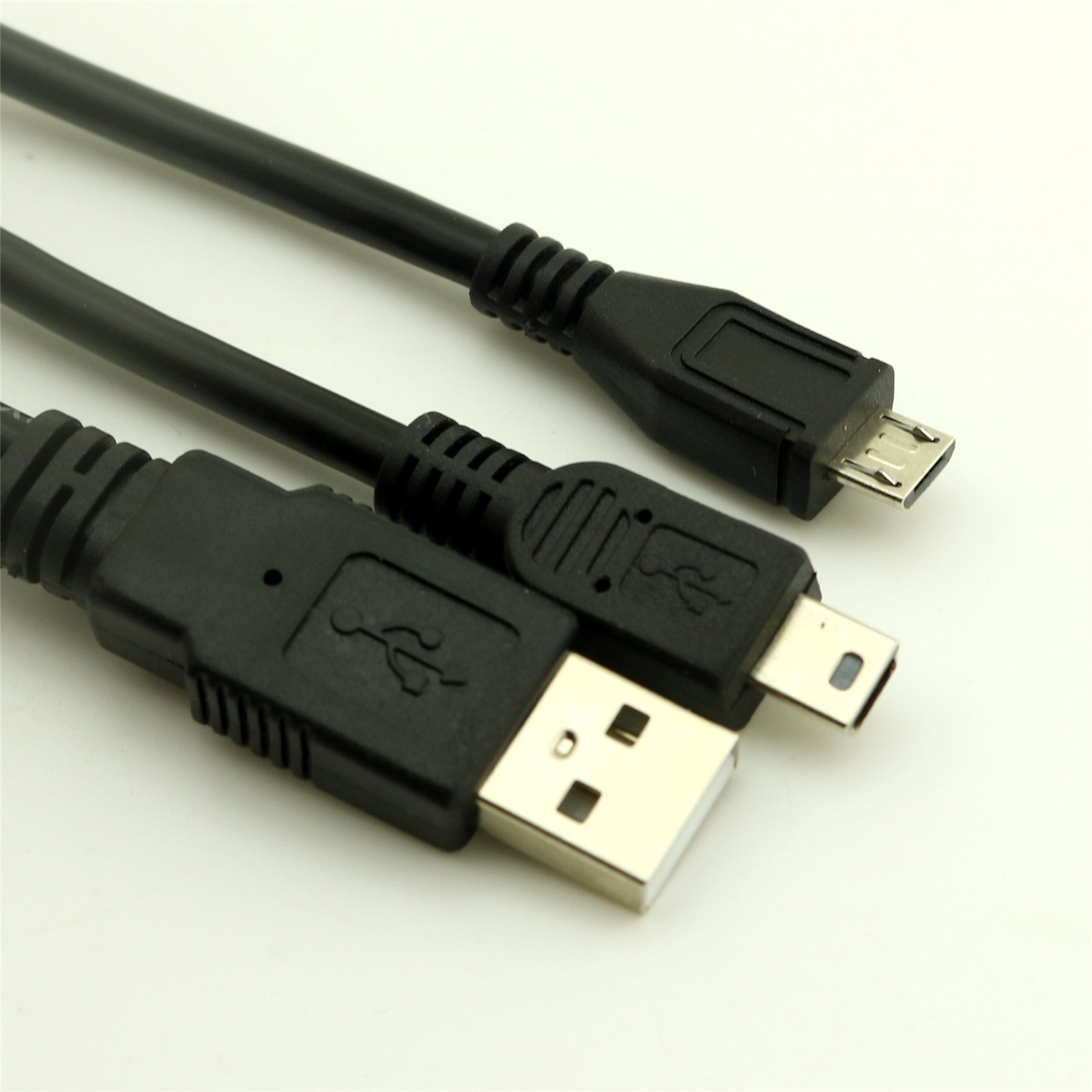 Muti function USB A Male to Mini & Micro 5 Pin B 2 In 1 Dual Plug Charger Cable