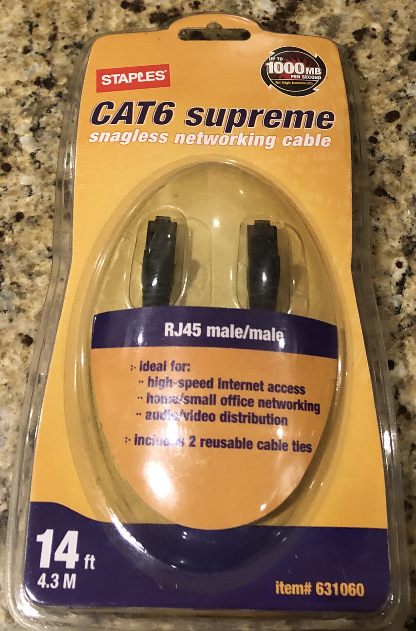Staples Cat6 Supreme Networking Cable, Black. 14'. Brand New Item# 631060