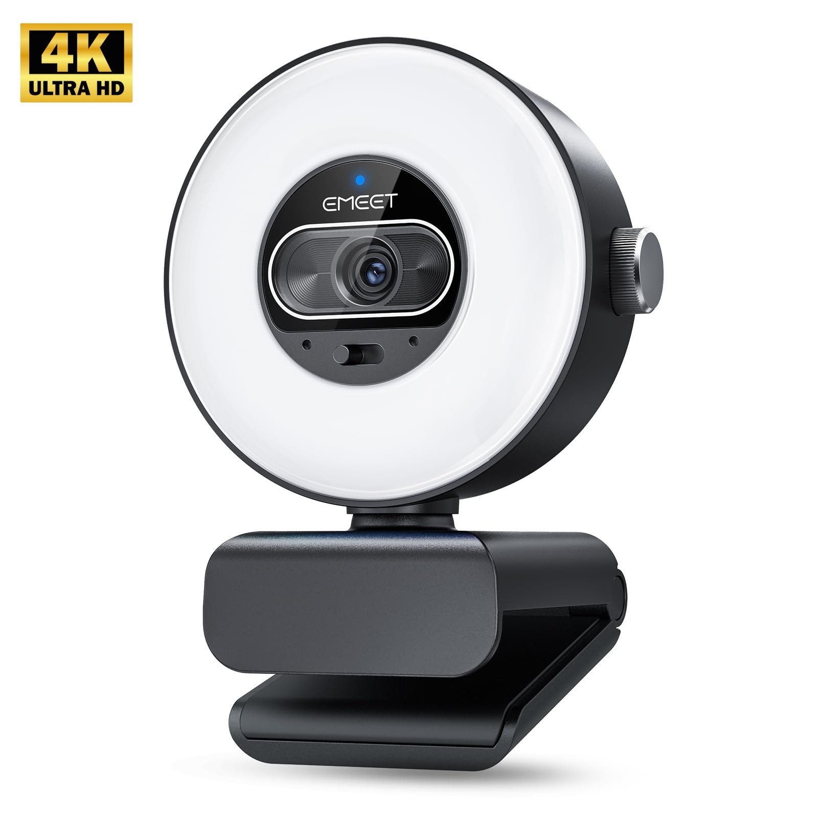 EMEET S600L 4K Webcam Ring Light PDAF 0.2s Samsung 1/2" Sensor 2 Mics