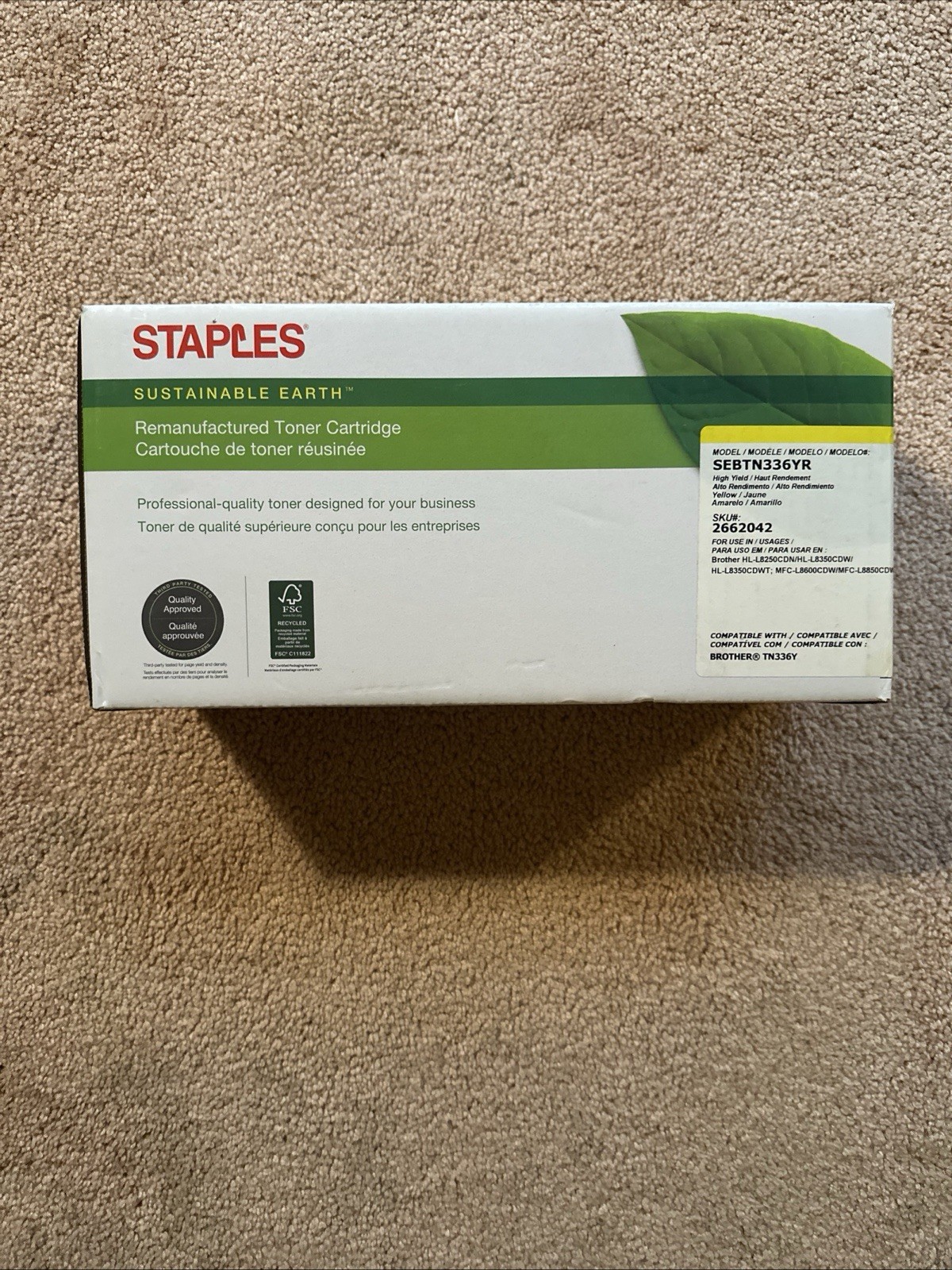 Staples Sustainable Earth Manufactured Toner Cartridge Yellow
