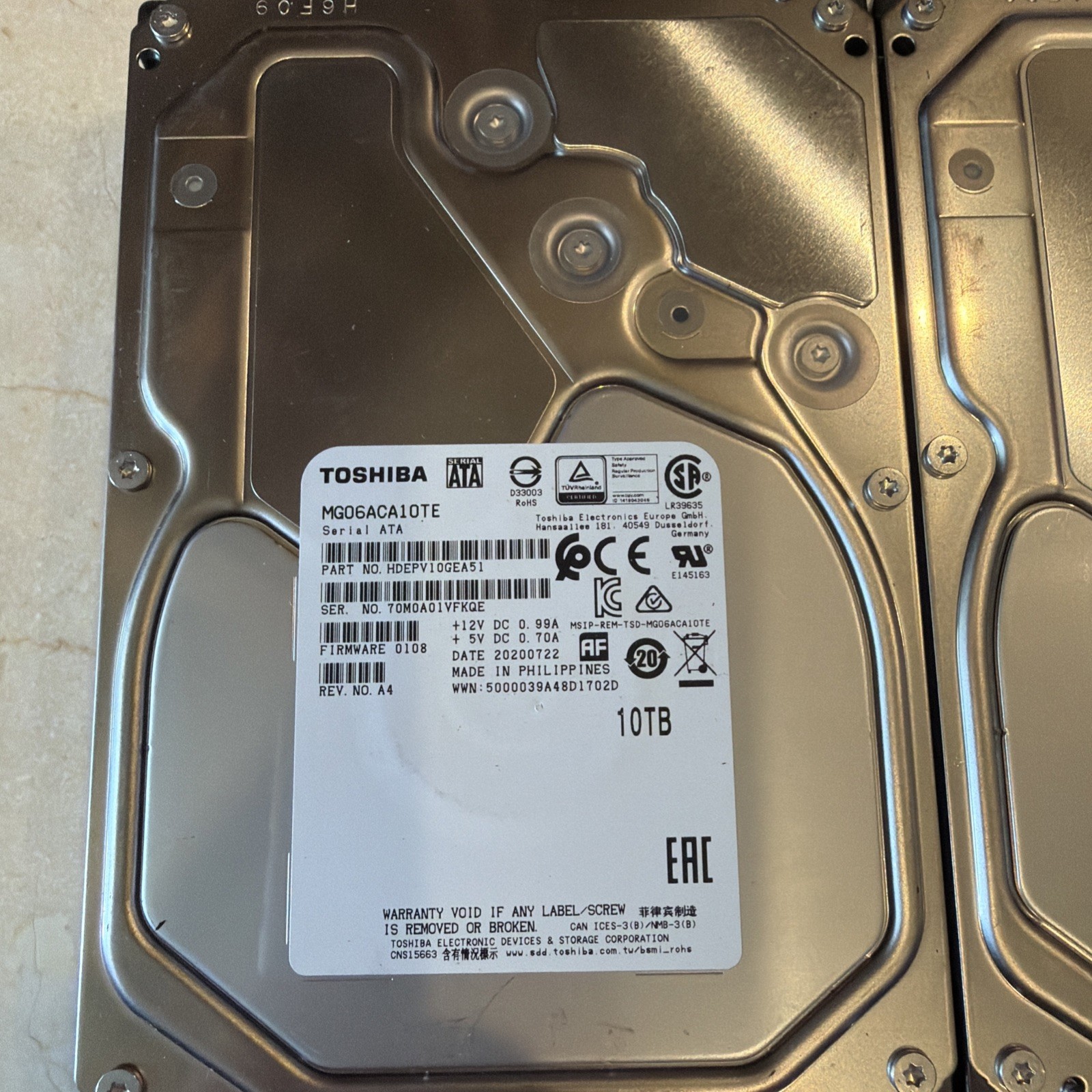 MG06ACA10TE Toshiba 10TB SATA 7200RPM Hard Drive. Good condition