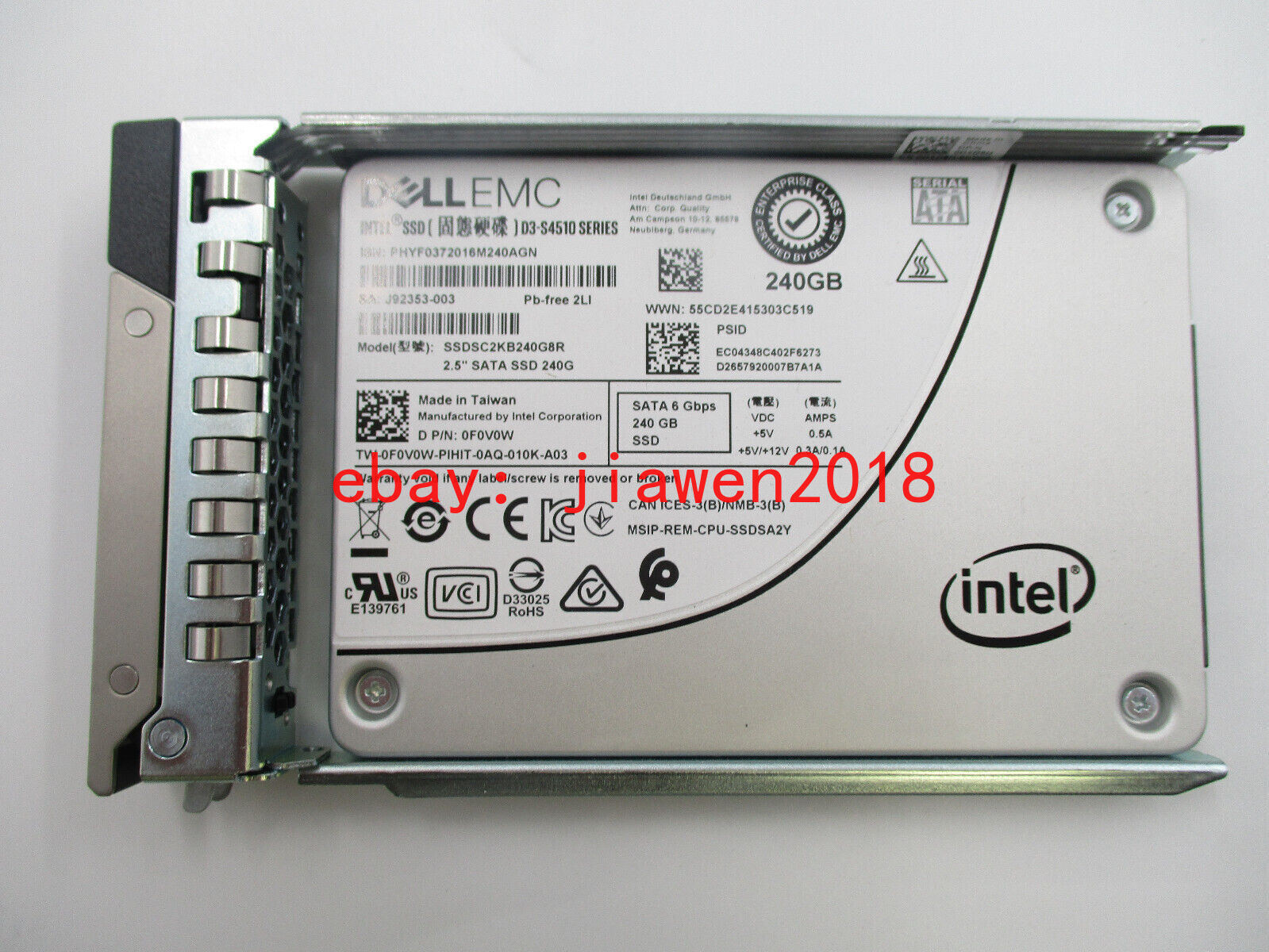 Dell EMC 240GB 2.5" SSDSC2KB240G8R D3-S4510 Series SATA SSD w/Caddy
