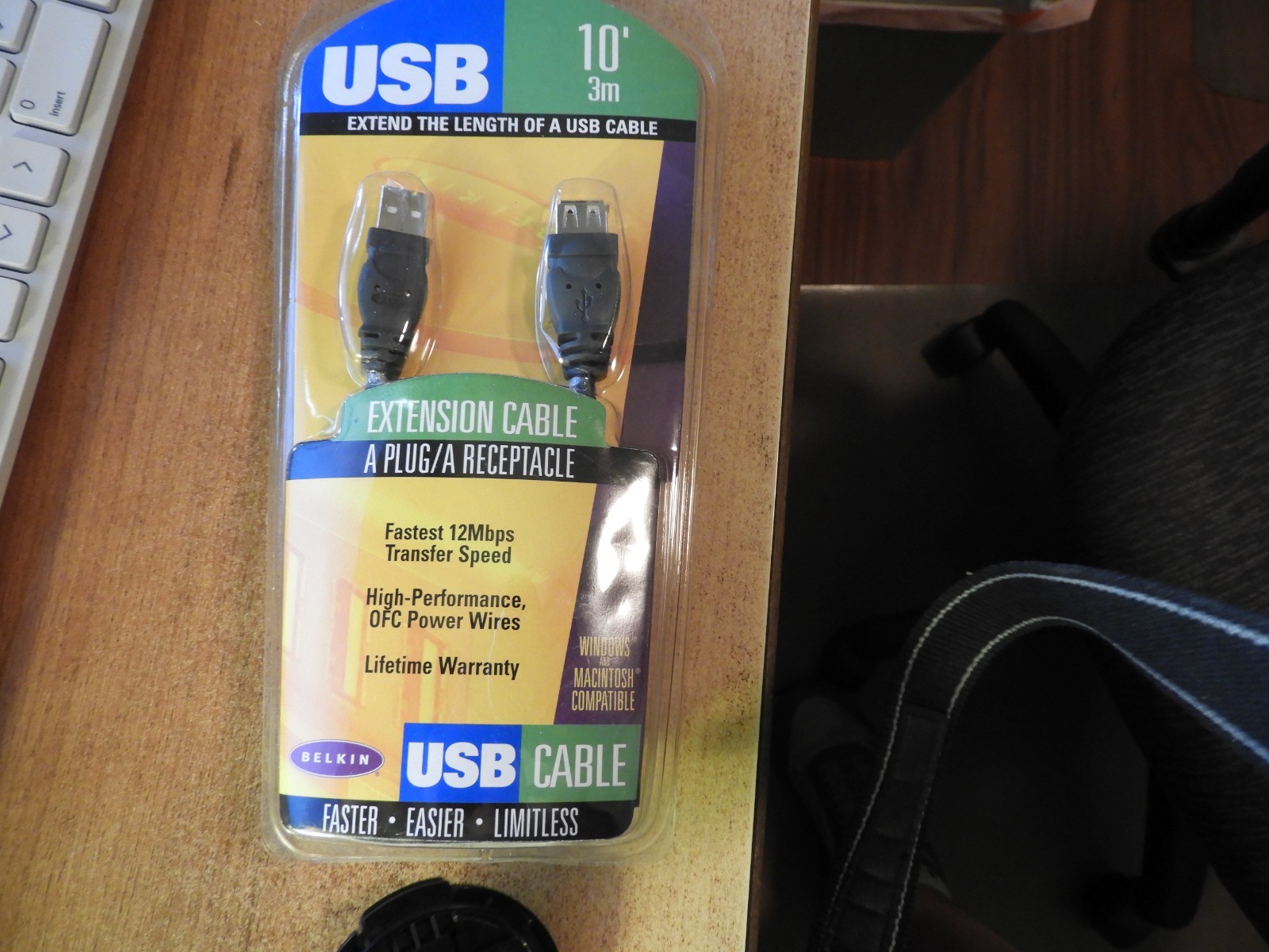 BELKIN MACINTOSH USB 10' 3M EXTENSION CABLE A PLUG/ A RECEPTACLE F3U134-10. NEW