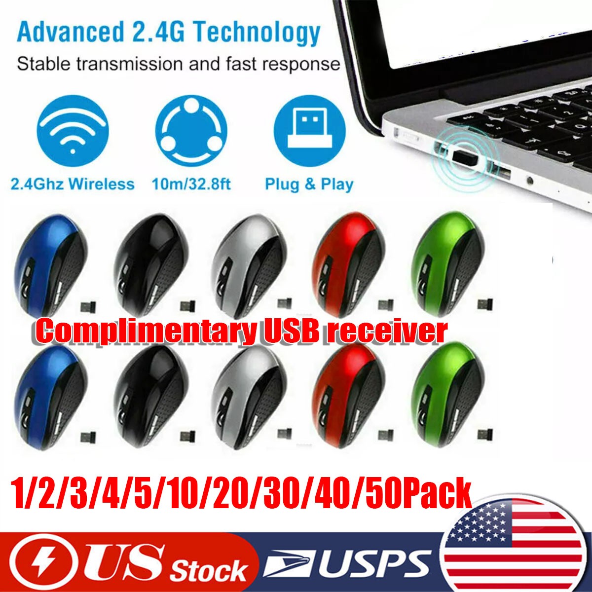 Wireless Optical Mouse Mice 2.4GHz USB Receiver For Laptop PC Computer DPI lot