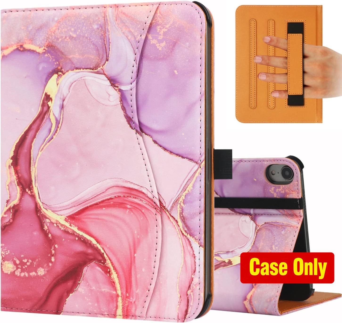 Premium PU Leather Folio Stand Case for 8.3 Inch iPad mini 6th Gen, Pink Marble