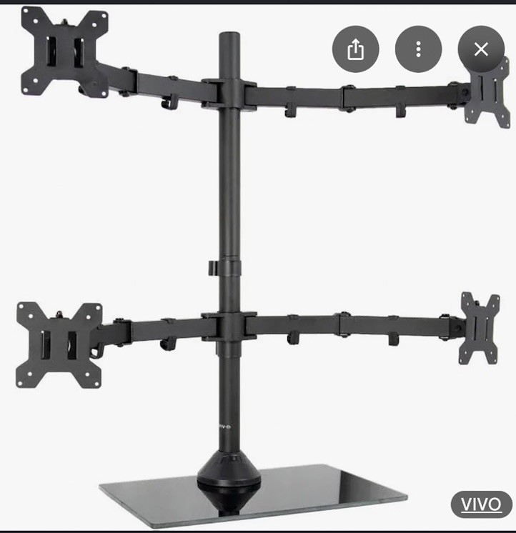 VIVO Quad Monitor Desk Stand Mount Freestanding Glass Base | 4 Screens up to 27"