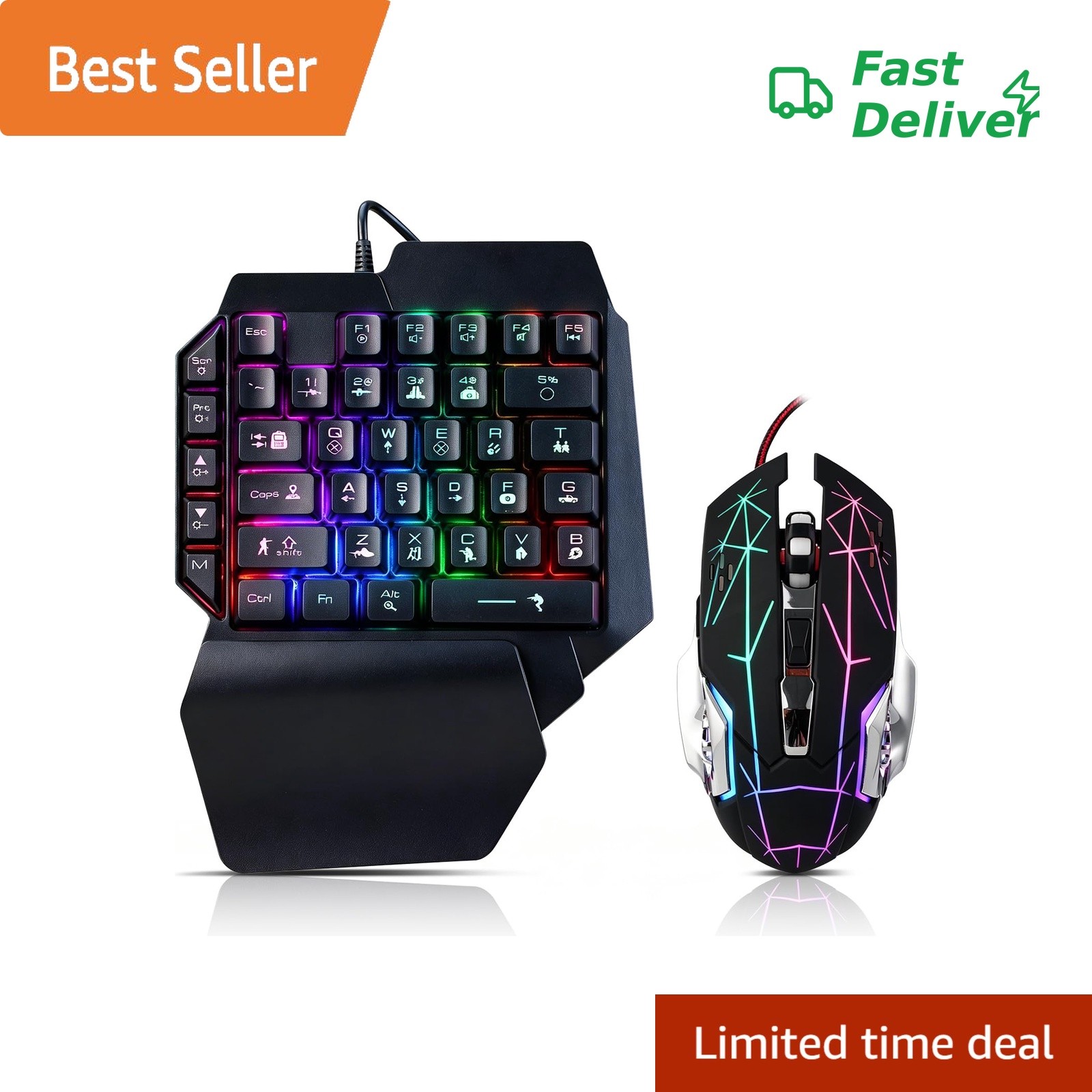 Guiheng Wired One Handed Gaming Keyboard Mouse Black