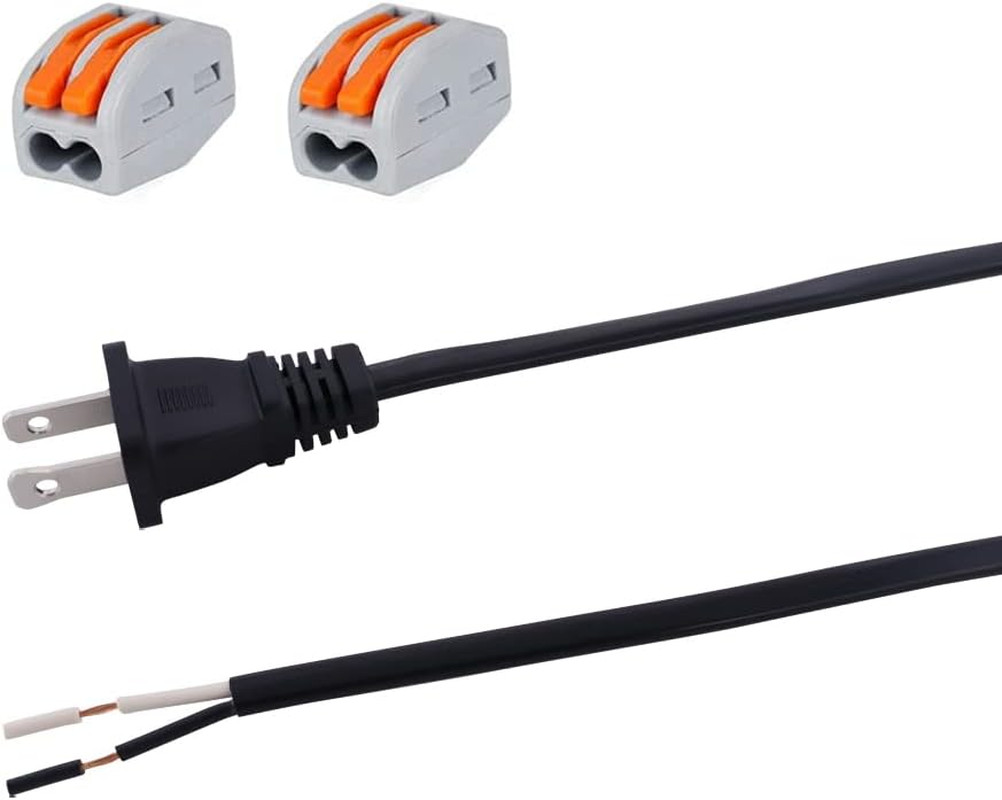 AC Power Pigtail 2 Prong 18AWG, Replacement Cable 120V Wall Plug, 3ft Polariz...