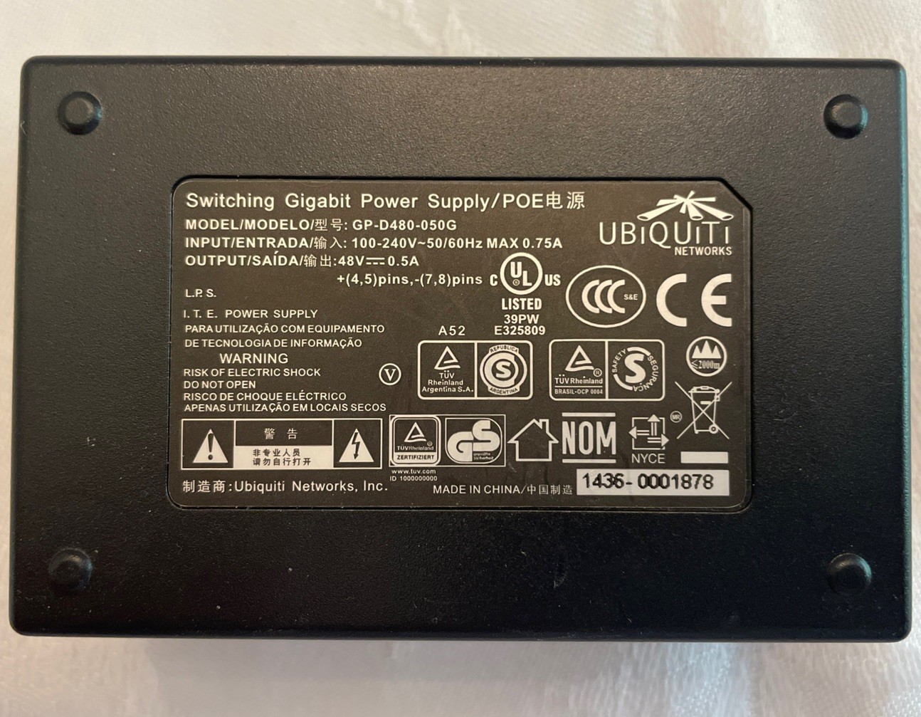 LOT of 20 Genuine Ubiquiti GP-D480-050G Switching Gigabit PoE Adapter 48V 0.5A