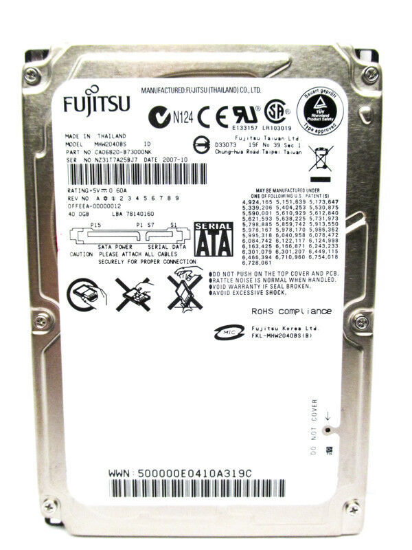 Fujitsu 40GB MHW2040BS CA06820-B73000NK SATA Laptop Hard Drive - WIPED & TESTED