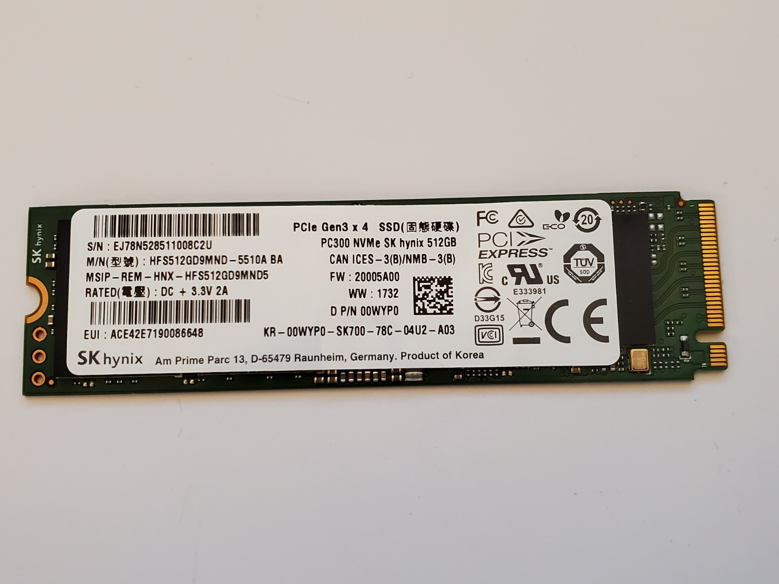 SK Hynix PC300 512GB M.2 2280 NVMe PCIe Gen 3 SSD