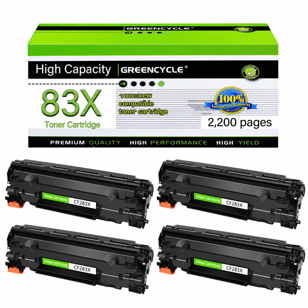 4PK CF283X 83X Toner Cartridge Compatible for HP LaserJet Pro M202dw M225rdn