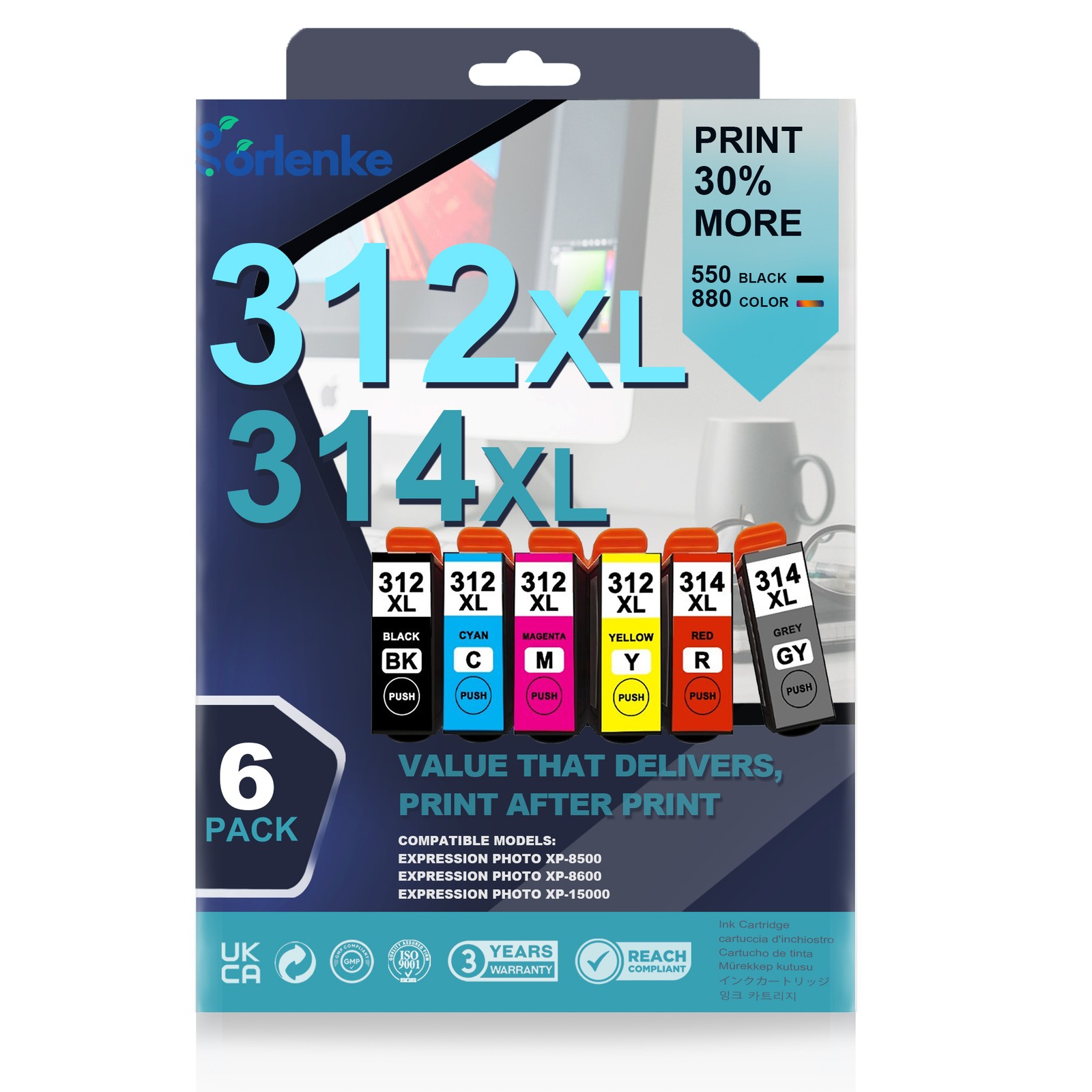 6PK T312XL T314XL Ink Cartridges for Epson Expression XP-15000 XP-8500 XP-8600
