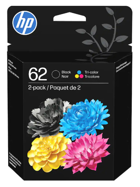 HP 62 Black/Tri-Color Ink Cartridges (2-Pack) | N9H64FN | Packaging May Vary