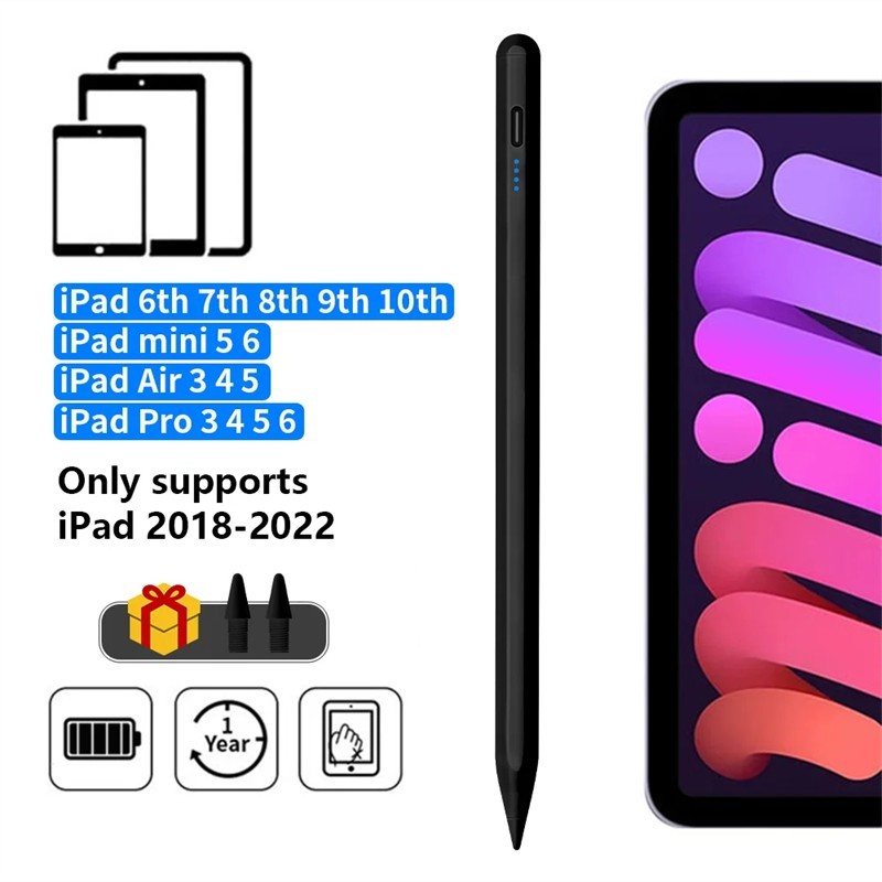 Stylus Pen for iPad Active Touch Pencil Palm Rejection LED Power Display Colors
