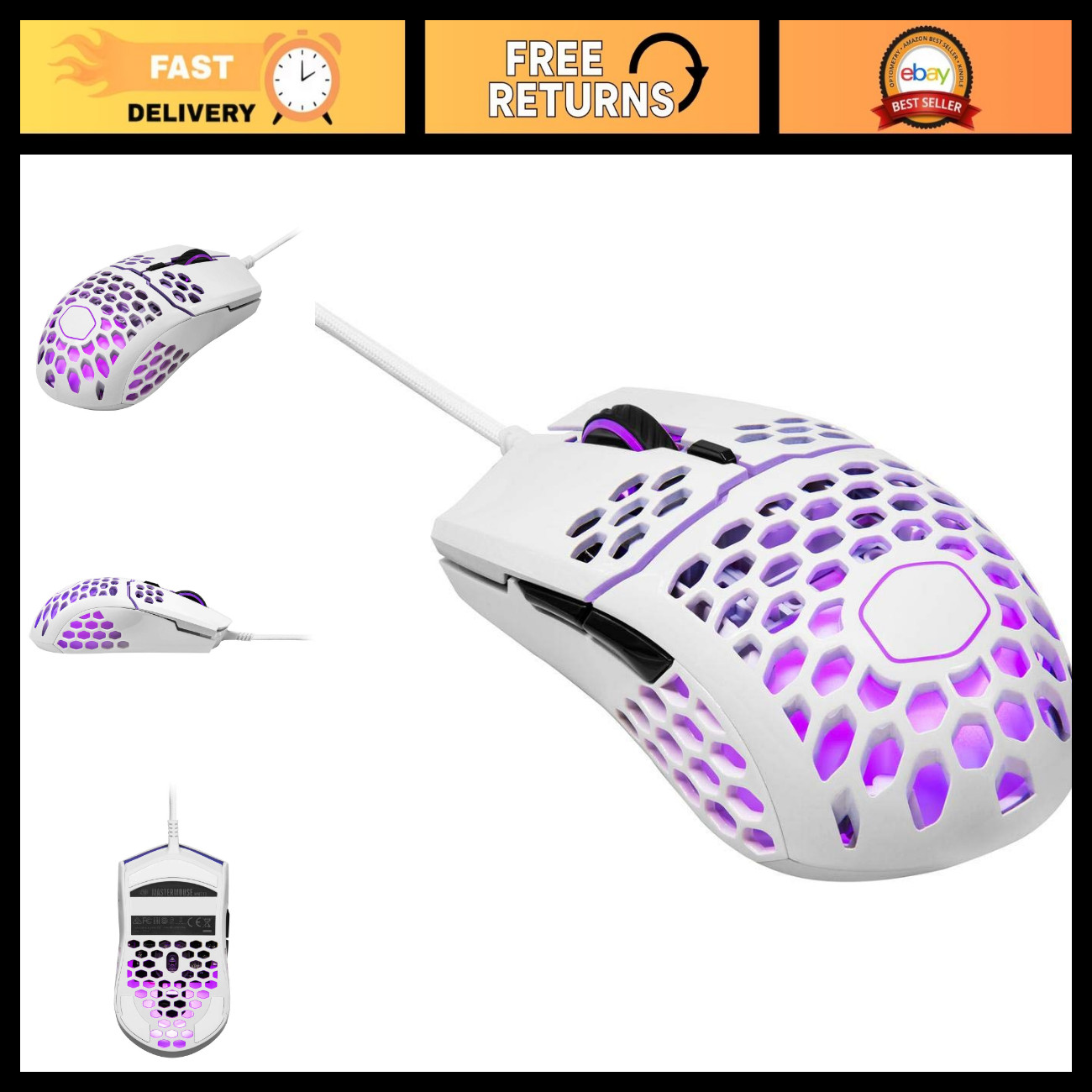 Lightweight Honeycomb Gaming Mouse, 16000 DPI, RGB Accents, Ultraweave Cable