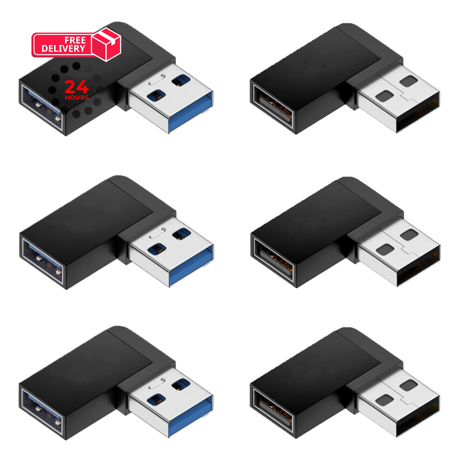 Fidioto 6 Pack Left and Right 90-Degree Angle USB 3.0 Male-to-Female...