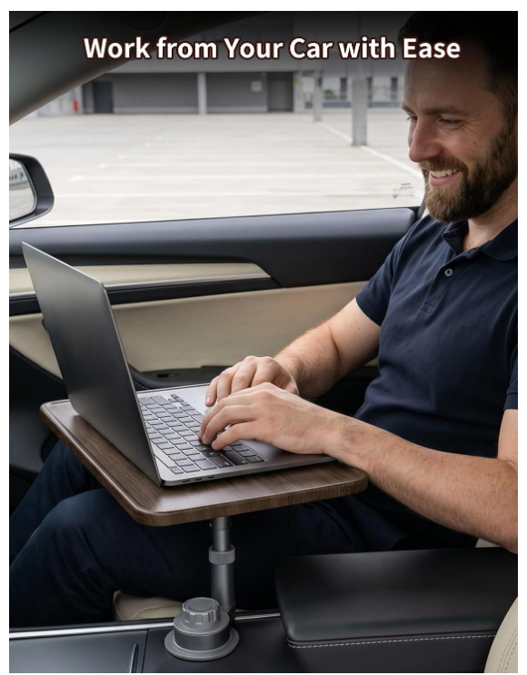 versolina Solid Wood Car Desk for Laptop, Height-Adjustable, 360° Rotating