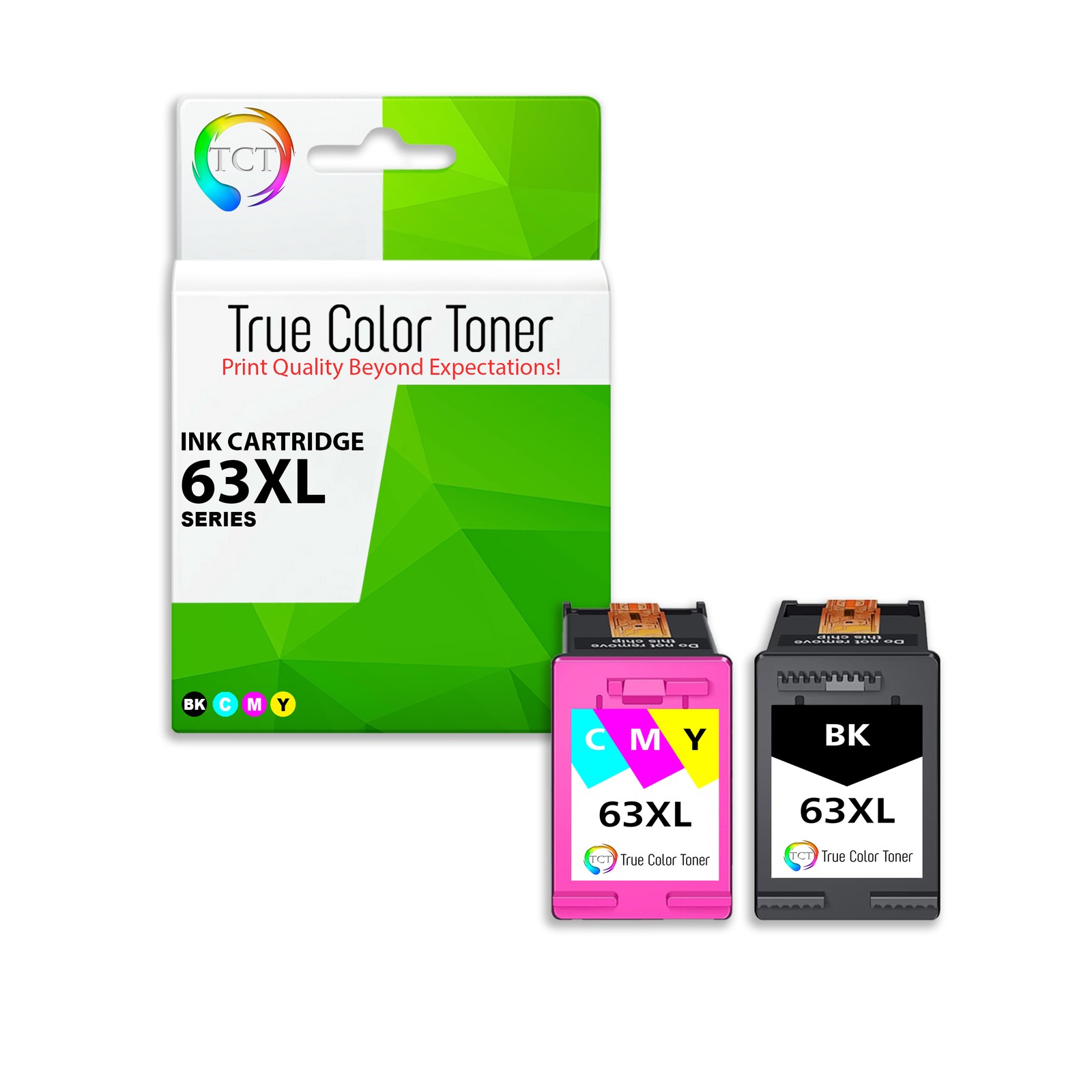 2PK TCT Premium 63XL BLK CL HY Compatible for HP Deskjet 1110 2130 Ink Cartridge