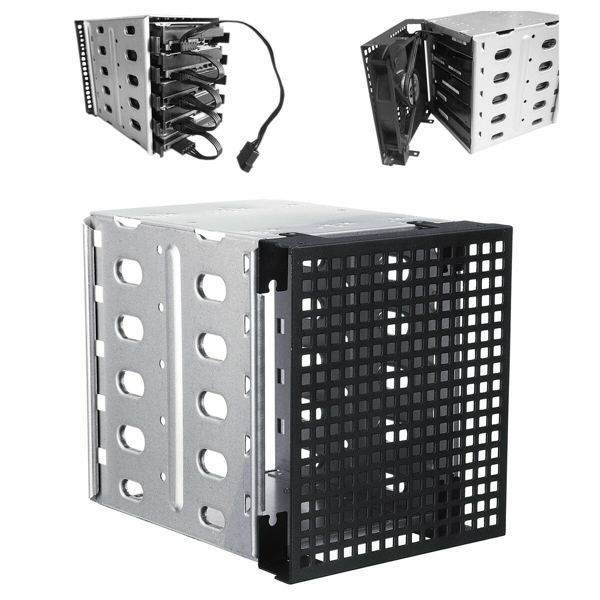 5.25" Cage Rack Hard Drive Tray Caddy Bay to 5x 3.5" SATA SAS HDD Expansion Slot