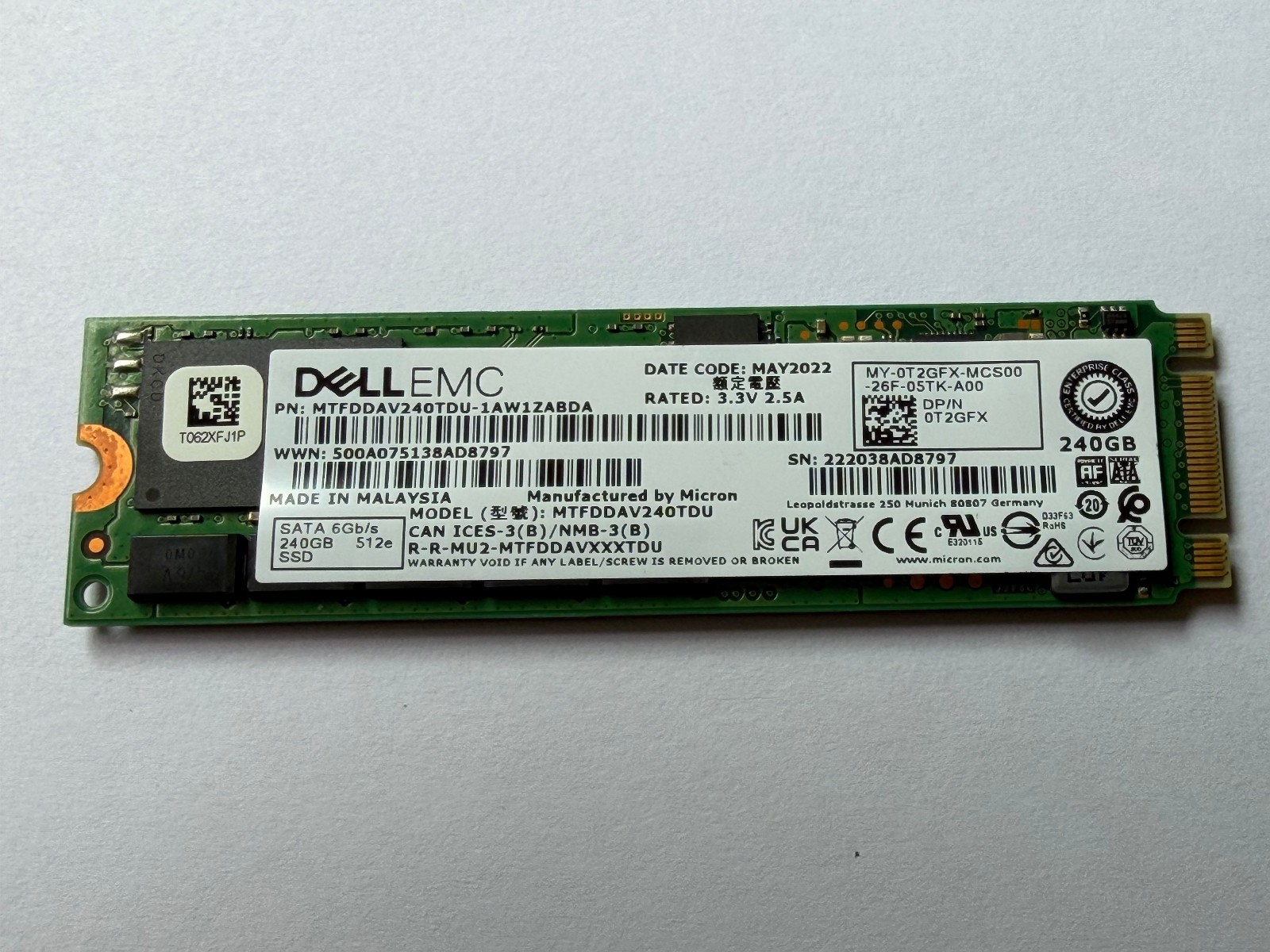 DELL EMC MTFDDAV240TDU  240GB  M.2 2280 6Gbps BOSS SSD SERVER POWEREDGE TC2RP