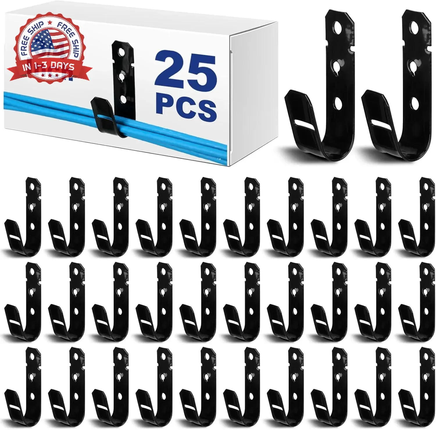 Zonon 25 Pcs J Hooks for Cable Management Hanging Cable Support J Hooks (3/4 Inc