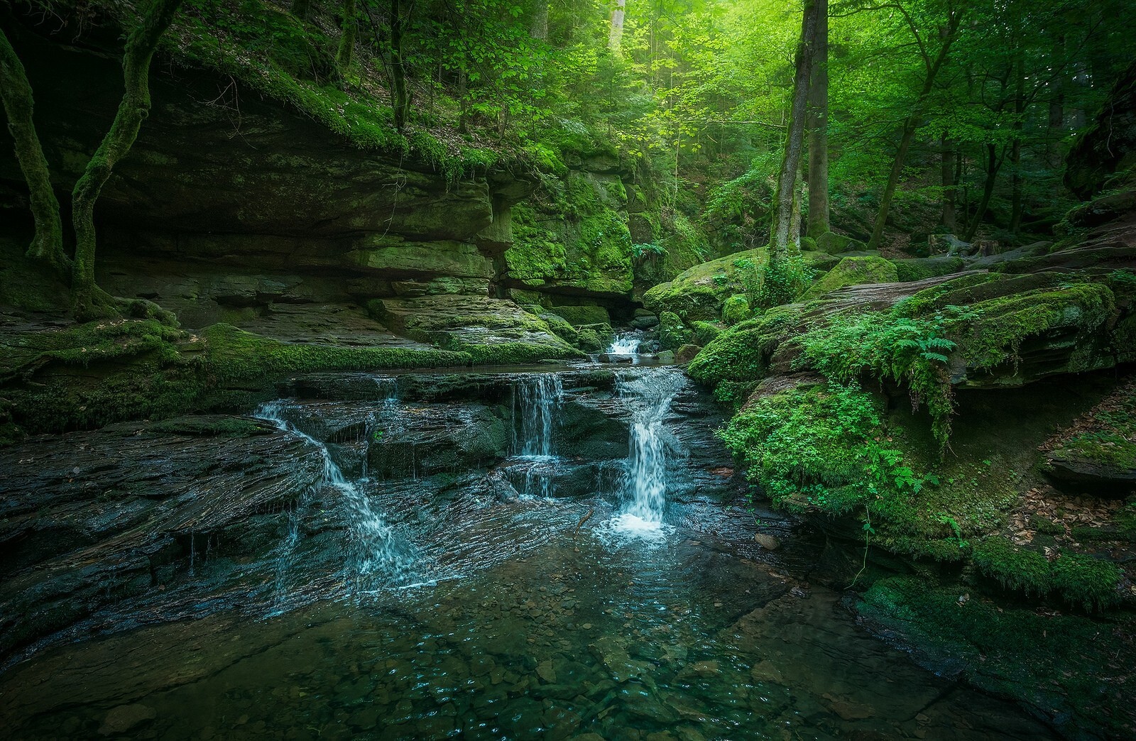 Landscape photography nature fairy tale forest waterfall Custom Gaming Mat Desk