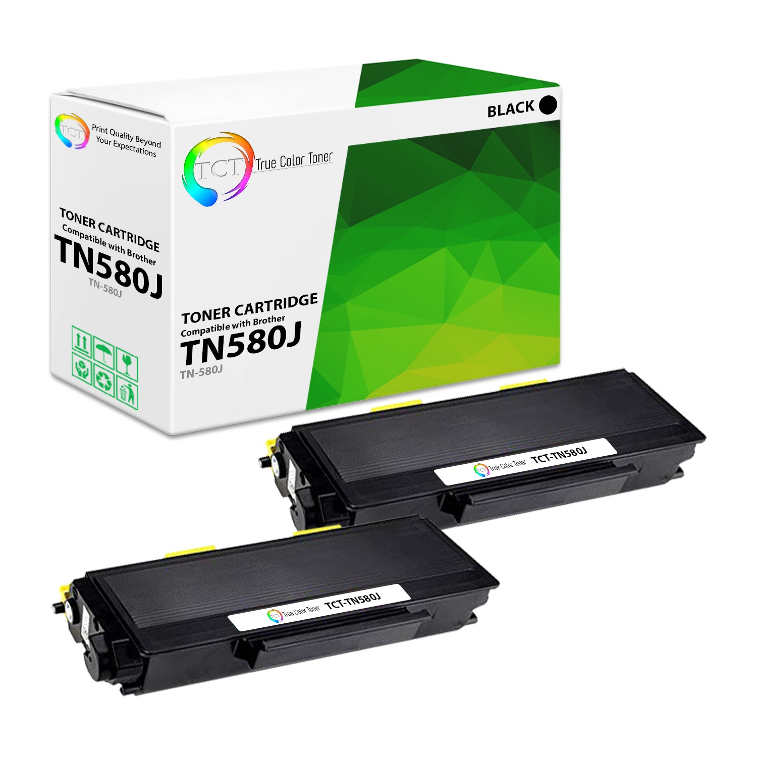 2Pk TCT Prem TN550 TN580 Black Jumbo for Brother MFC 8460N Compatible Toner