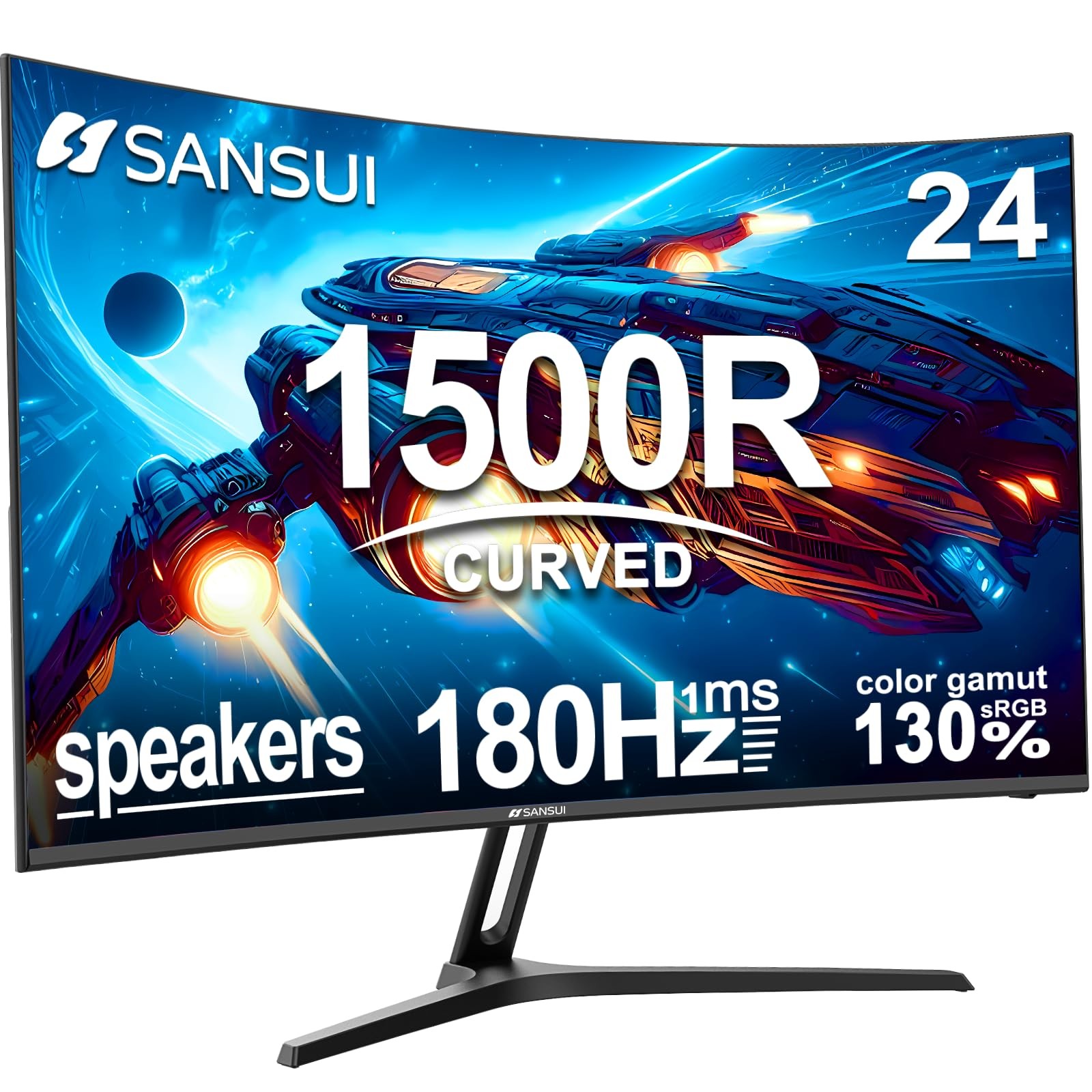 SANSUI 24 Inch Curved Gaming Monitor up to 180Hz MPRT 1ms with Built-in Speak...