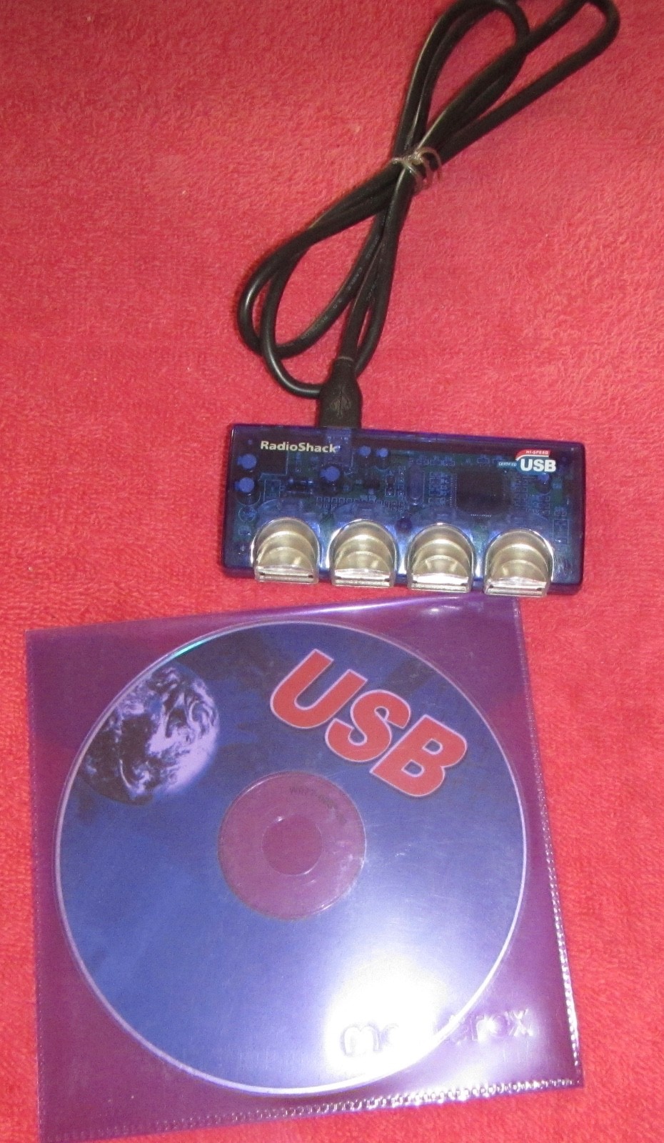 Radio shack 26-137 USB 2.0 4 port hub, w/original software disk, cable