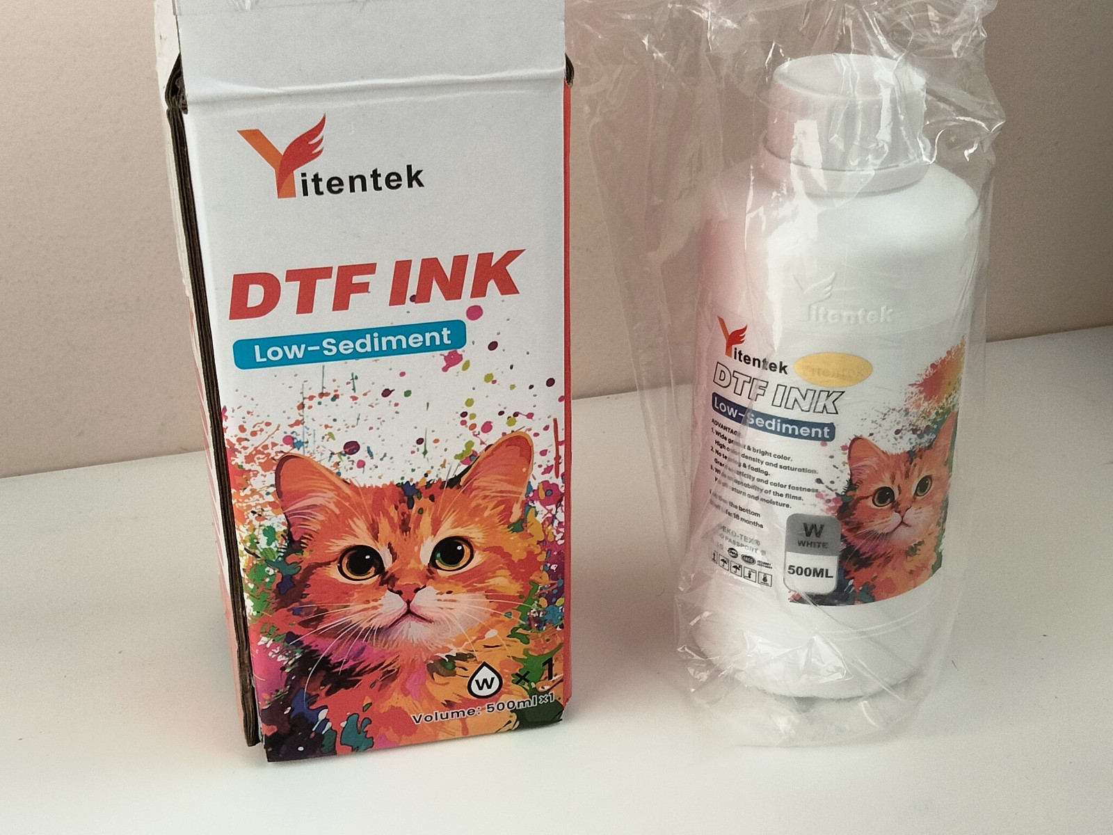 Yitentek Low-Sediment White DTF Ink for PET Film, 500 mL Refill, EXP 7/8/27