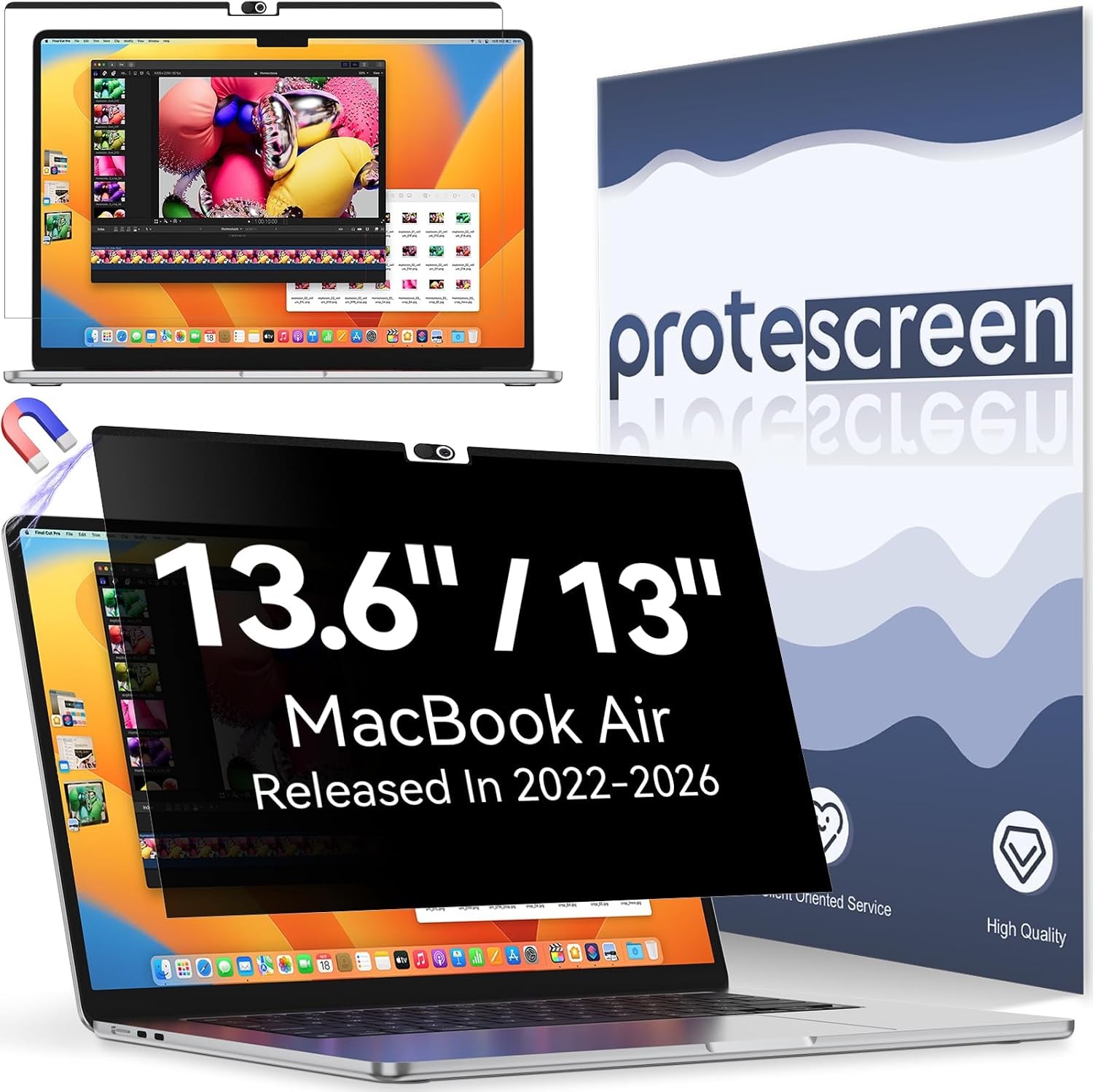 Magnetic Removable Privacy Screen Protector for MacBook Air 13.6 Inch (2022-2026