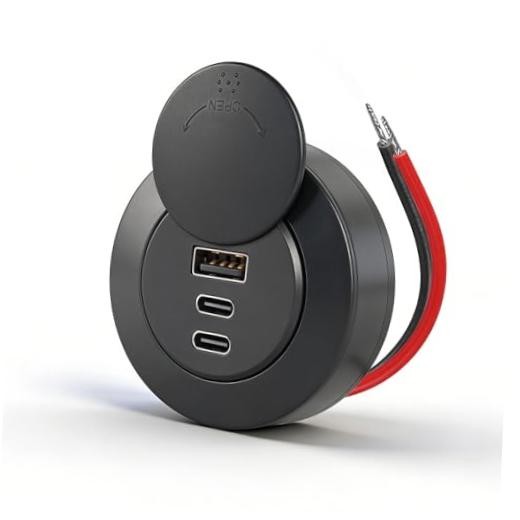 72W 3-Port RV USB Outlet, Surface Mount 12V USB Fast Charger Socket 1 Pcs
