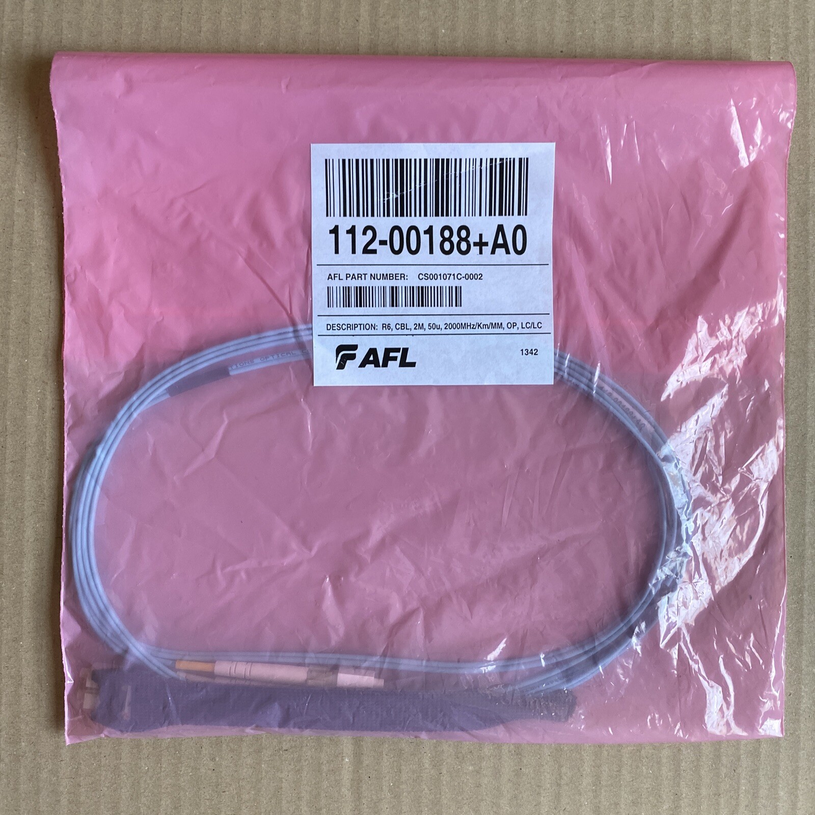 AFL 112-00188+A0 LC/LC 2M Optical Cable P/N: CS001071C-0002 R6 2M NEW