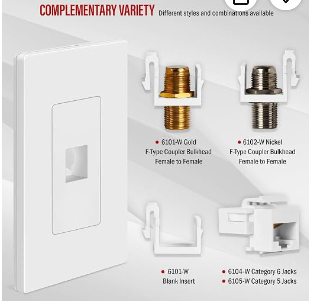 TOPGREENER 1 Port Keystone Jack RJ45 Screwless Wall Plate (10PACK)