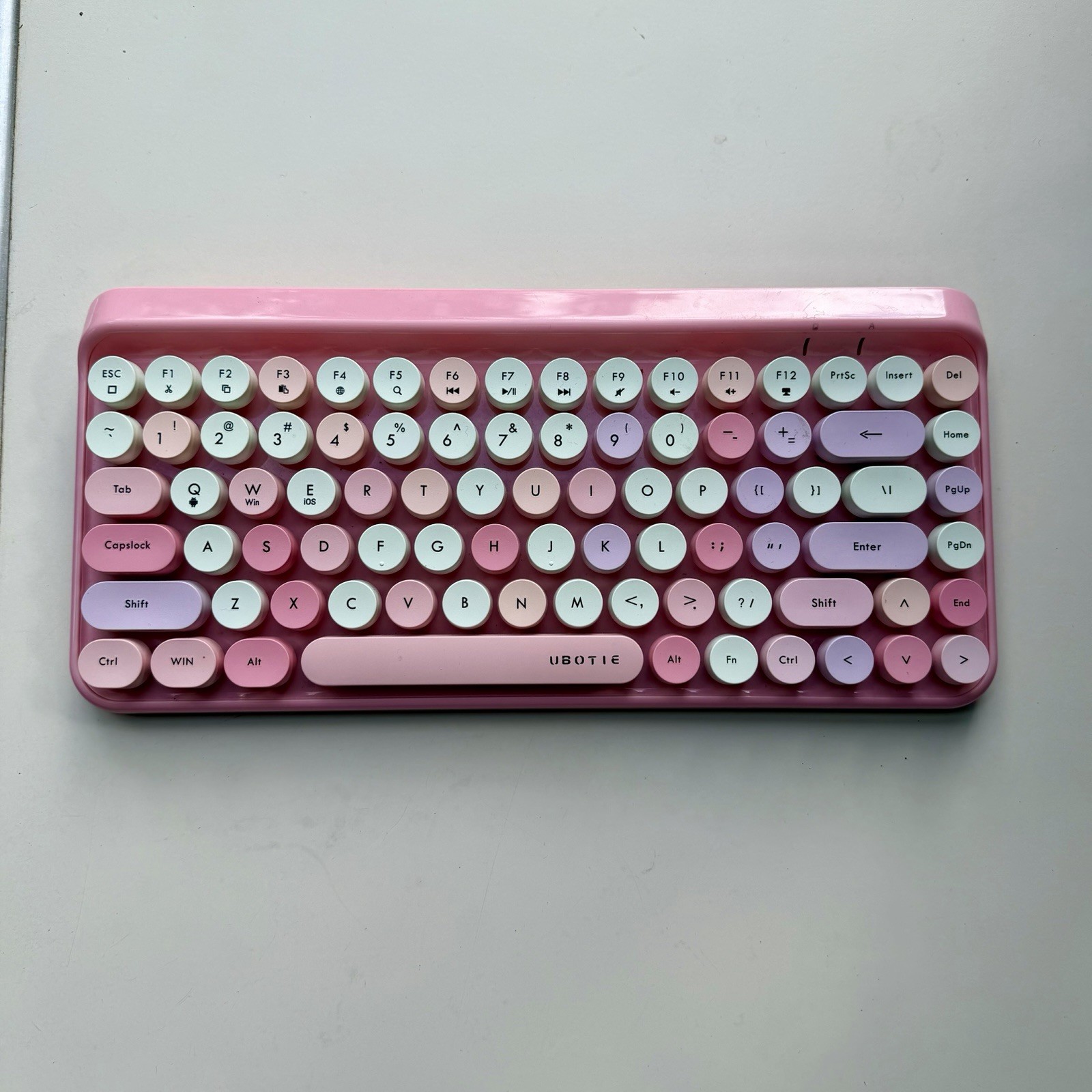 UBOTIE SK-621BT Retro Bluetooth Keyboard Pink Pastel Round Keys Wireless