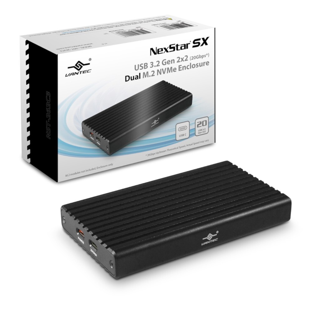 Vantec NexStar SX, USB 3.2 Gen2x2 (20Gbps*), Dual M.2 NVMe Enclosure