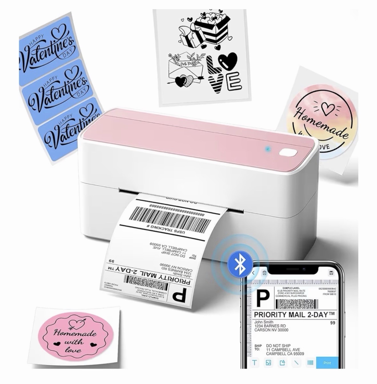 Phomemo 241BT Bluetooth Shipping Label Printer 4x6 | Pink | Brand New Open Box