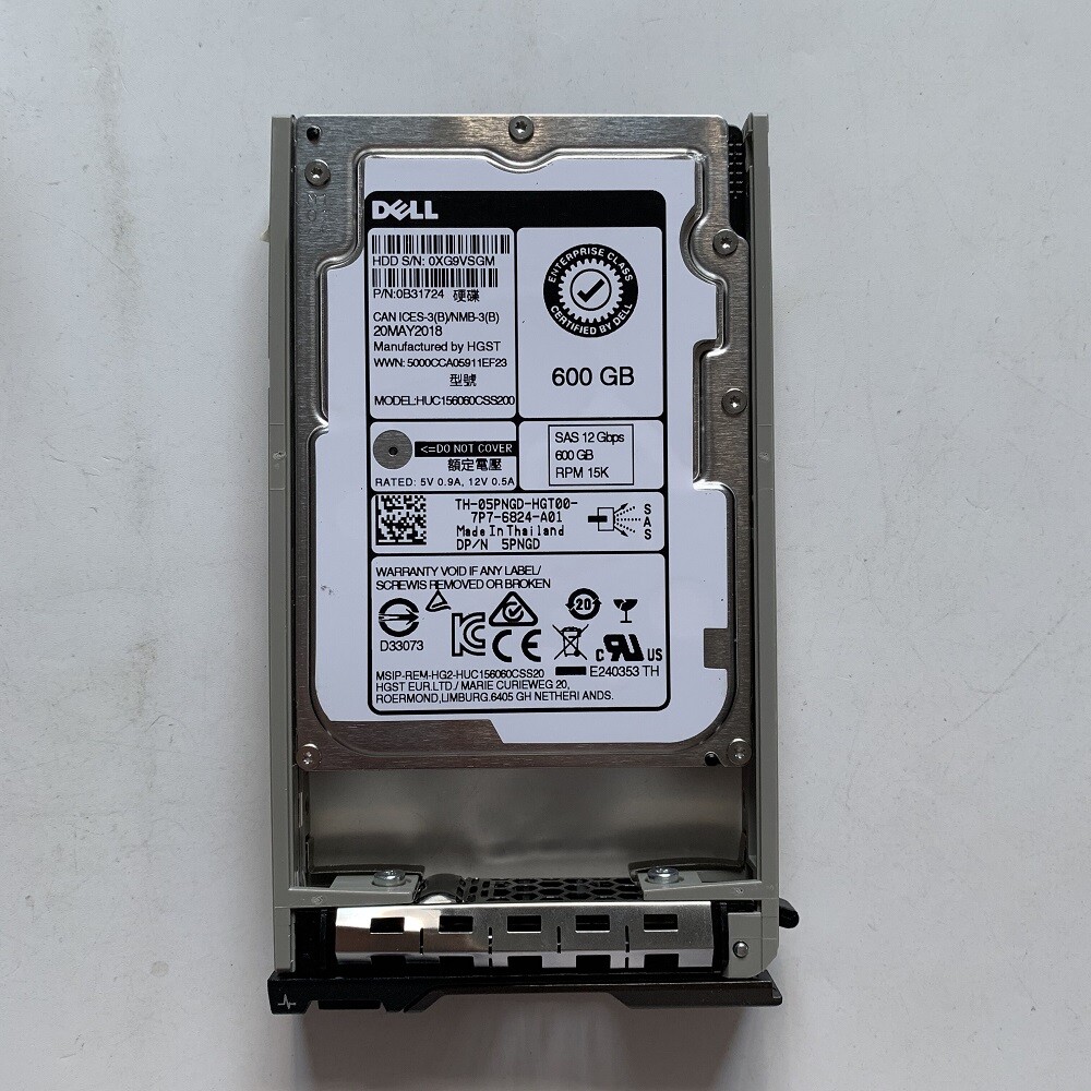 DELL 5PNGD 05PNGD HUC156060CSS200 600GB 15K 12Gbps SAS 2.5" Hard Drive W/Tray