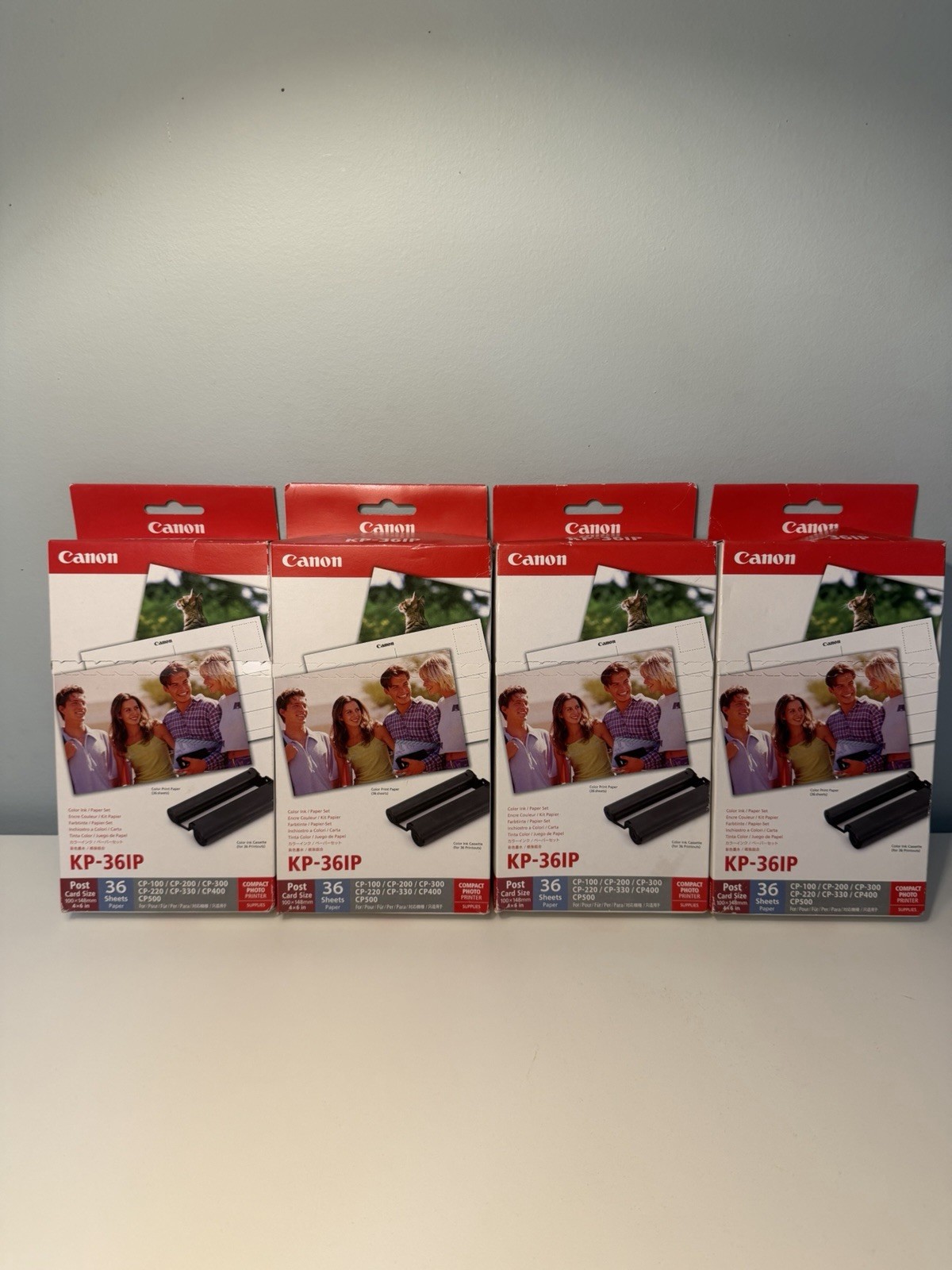 Lot Of 4 Canon KP-108IP KP-36IP Color Ink Cartridges w/108 4"x6" Post Cards