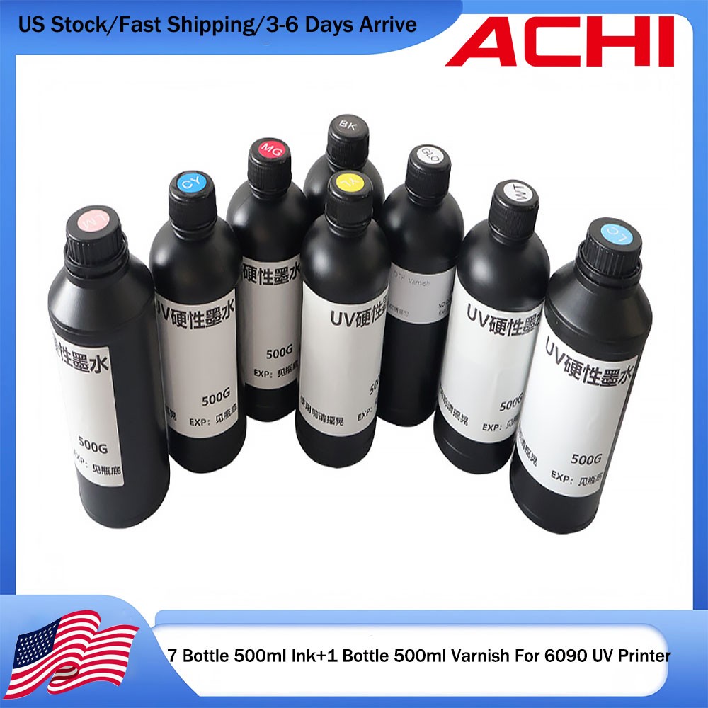 8*500ml UV INK For 6090 Printer & Epson XP600/TX800 Print head CMYK-W-V LC/LM US