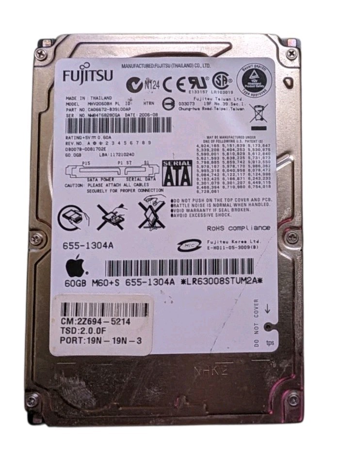 Fujitsu MHV2060BH 60 GB Internal 5400 RPM 2.5" SATA Drive For Laptops