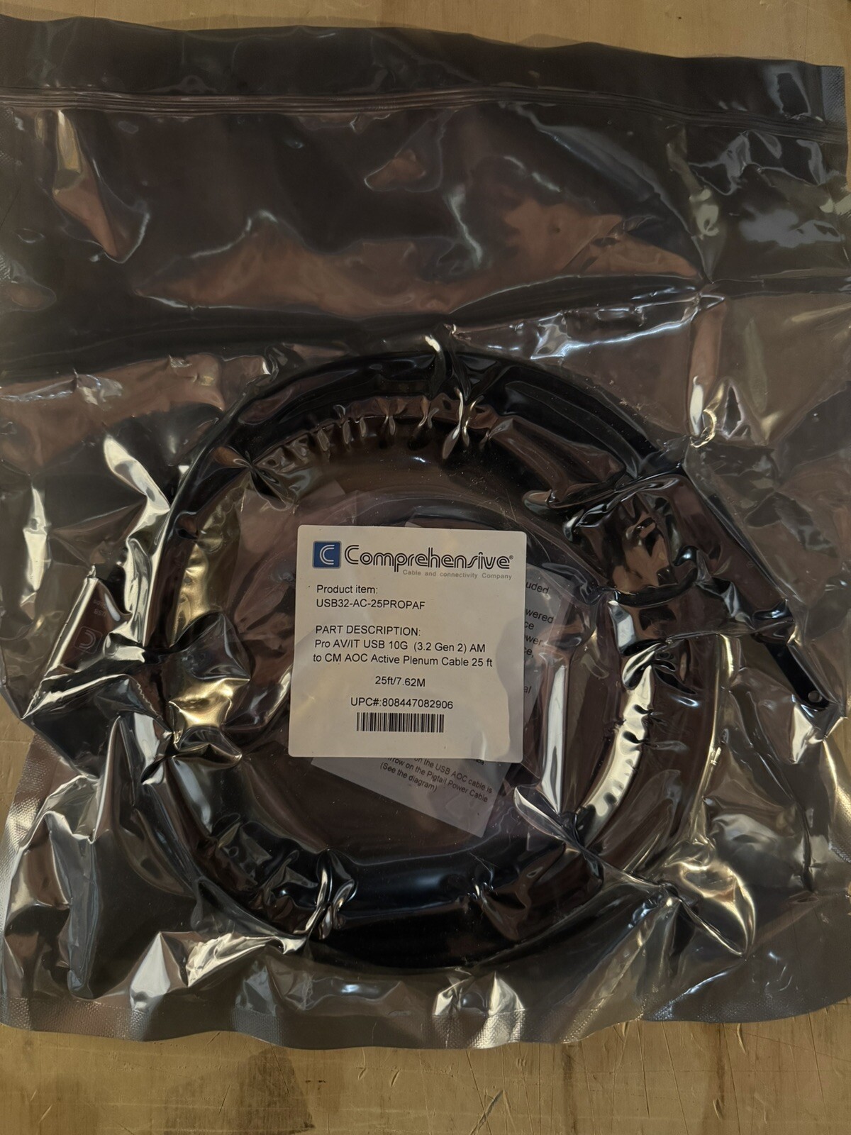 Comprehensive 10G USB-A Male to USB-C Active Plenum Cable 25ft USB32-AC-25PROPAF