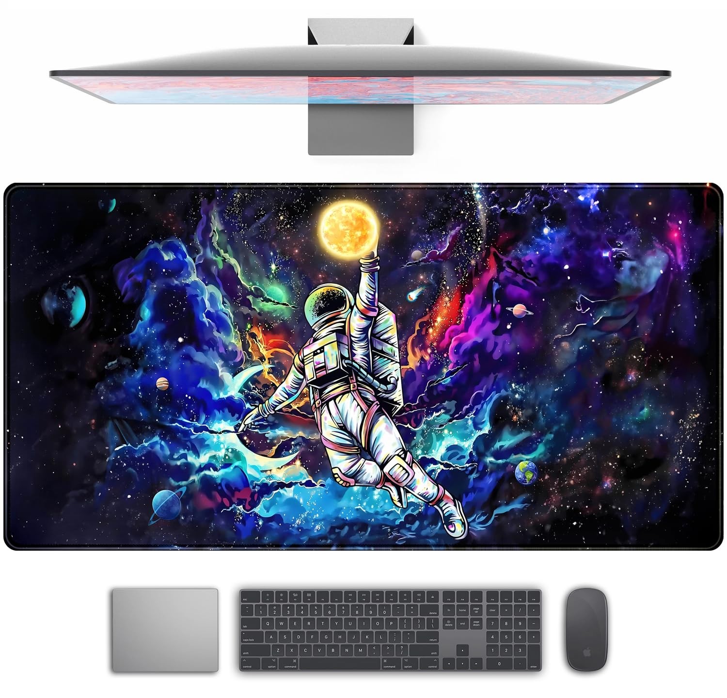 Astronaut Desk Space Mouse Pad 31.5L x 15.7W inches, Colorful Boys 